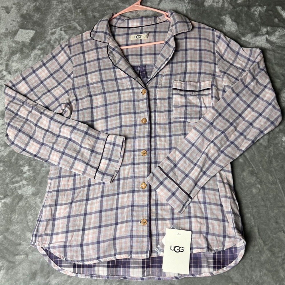 UGG Womens Sleepwear Shirt Medium Multicolor Long Sleeve Collared Button Up